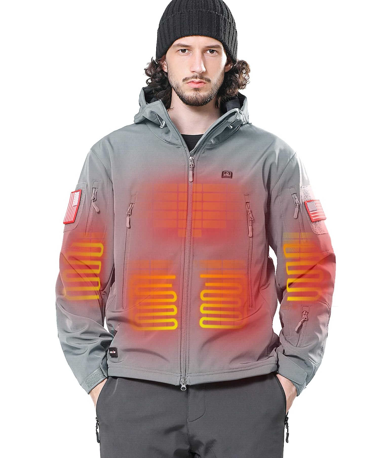 DEWBU Heated Jacket for Men with 12V Battery Pack Winter Outdoor Soft Shell Electric Heating Coat, XL