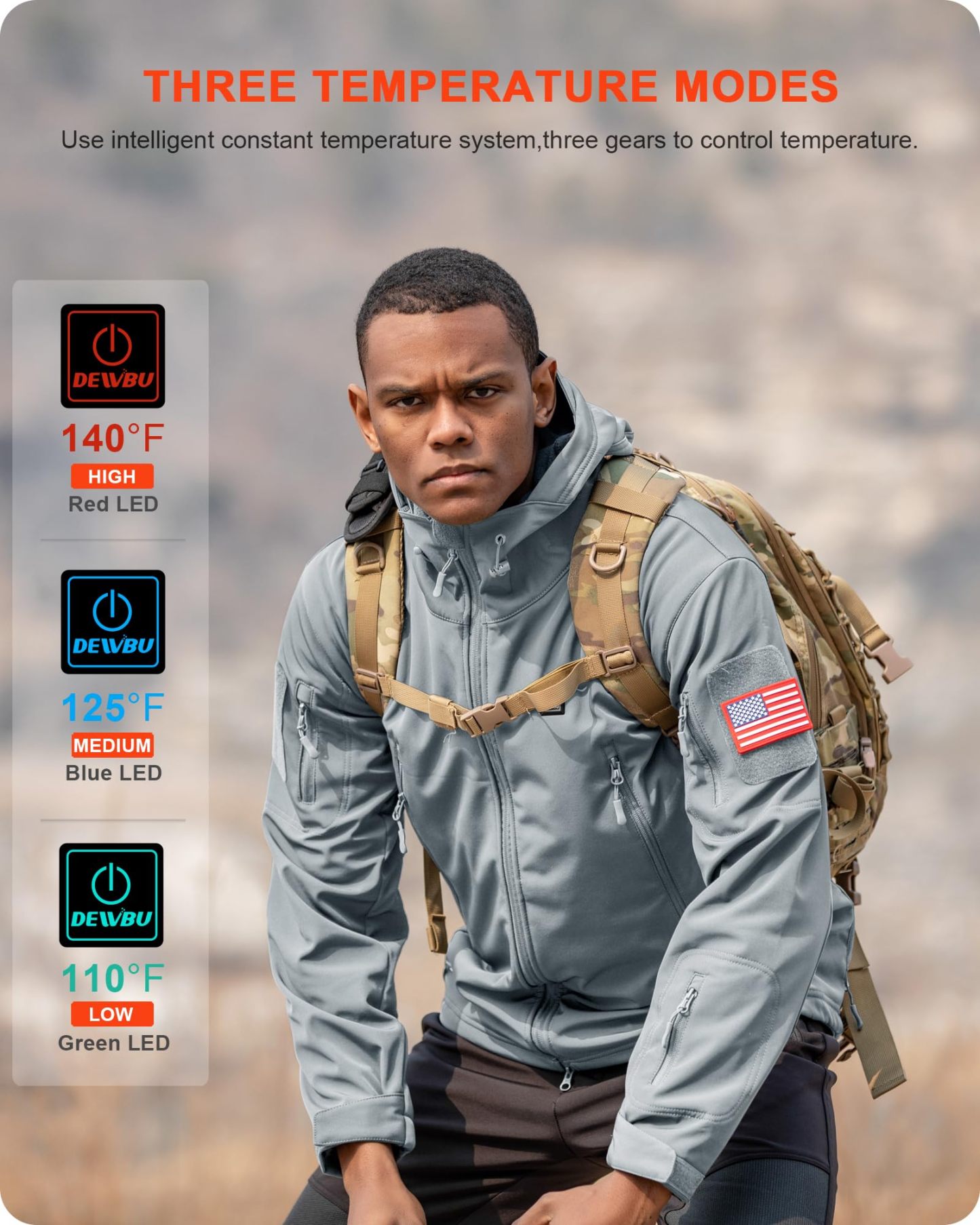 DEWBU Heated Jacket for Men with 12V Battery Pack Winter Outdoor Soft Shell Electric Heating Coat, XL