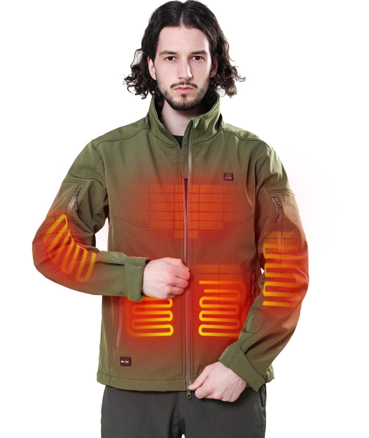 DEWBU Soft Shell Heated Jacket for Men with 12V Battery Pack and Detachable Hood Outdoor Electric Heating Coat, L