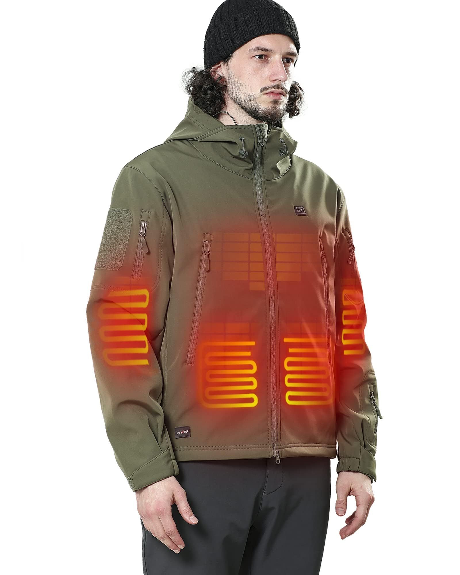 DEWBU Heated Jacket for Men with 12V Battery Pack Winter Outdoor Soft Shell Electric Heating Coat, XL