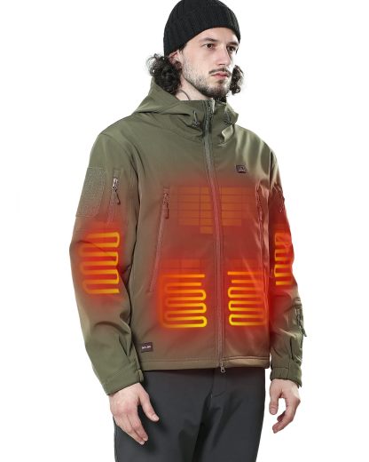 DEWBU Heated Jacket for Men with 12V Battery Pack Winter Outdoor Soft Shell Electric Heating Coat, XL