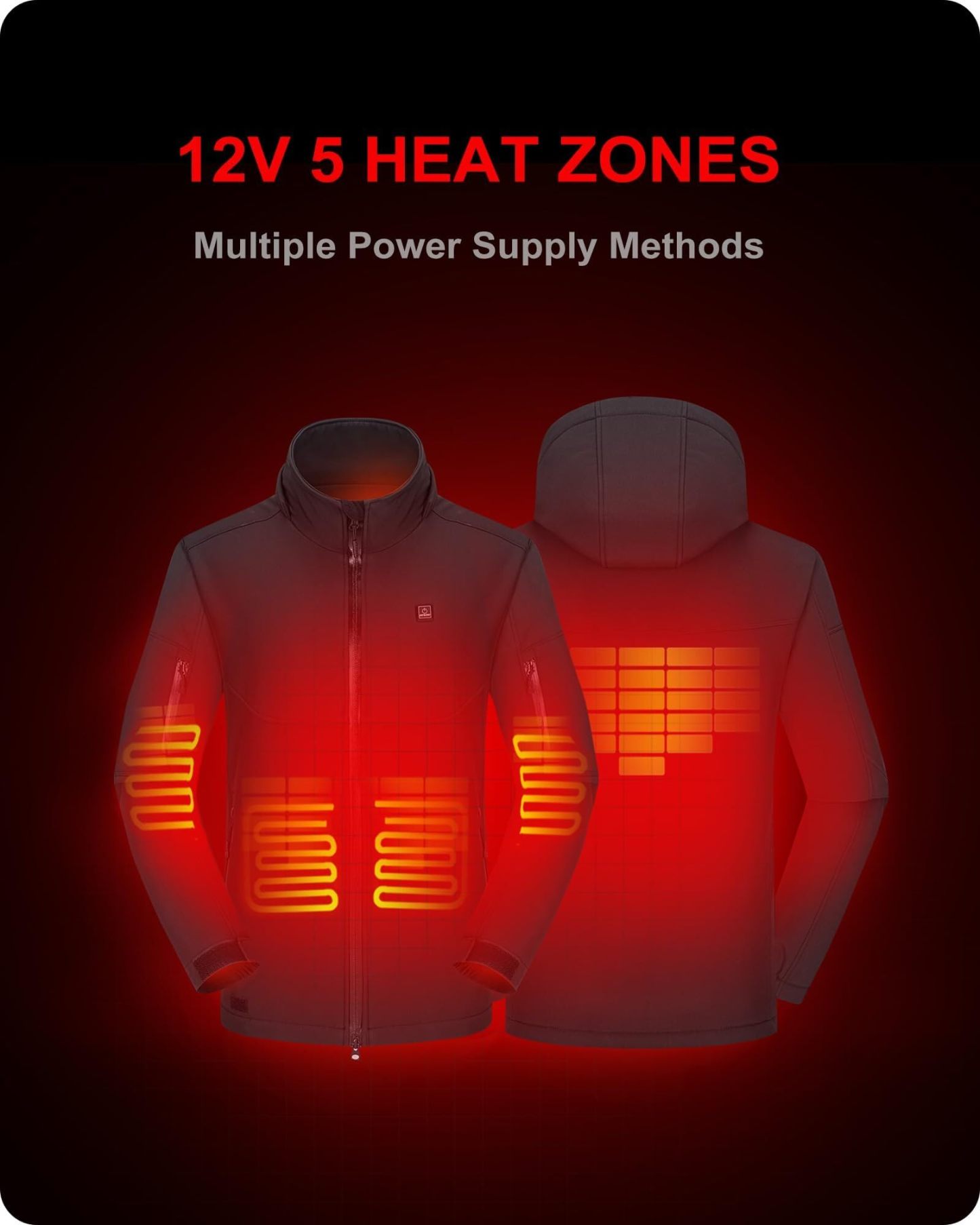 DEWBU Soft Shell Heated Jacket for Men with 12V Battery Pack and Detachable Hood Outdoor Electric Heating Coat, L