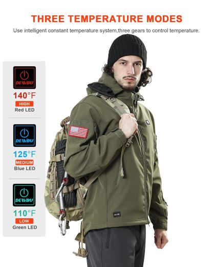 DEWBU Heated Jacket for Men with 12V Battery Pack Winter Outdoor Soft Shell Electric Heating Coat, XL