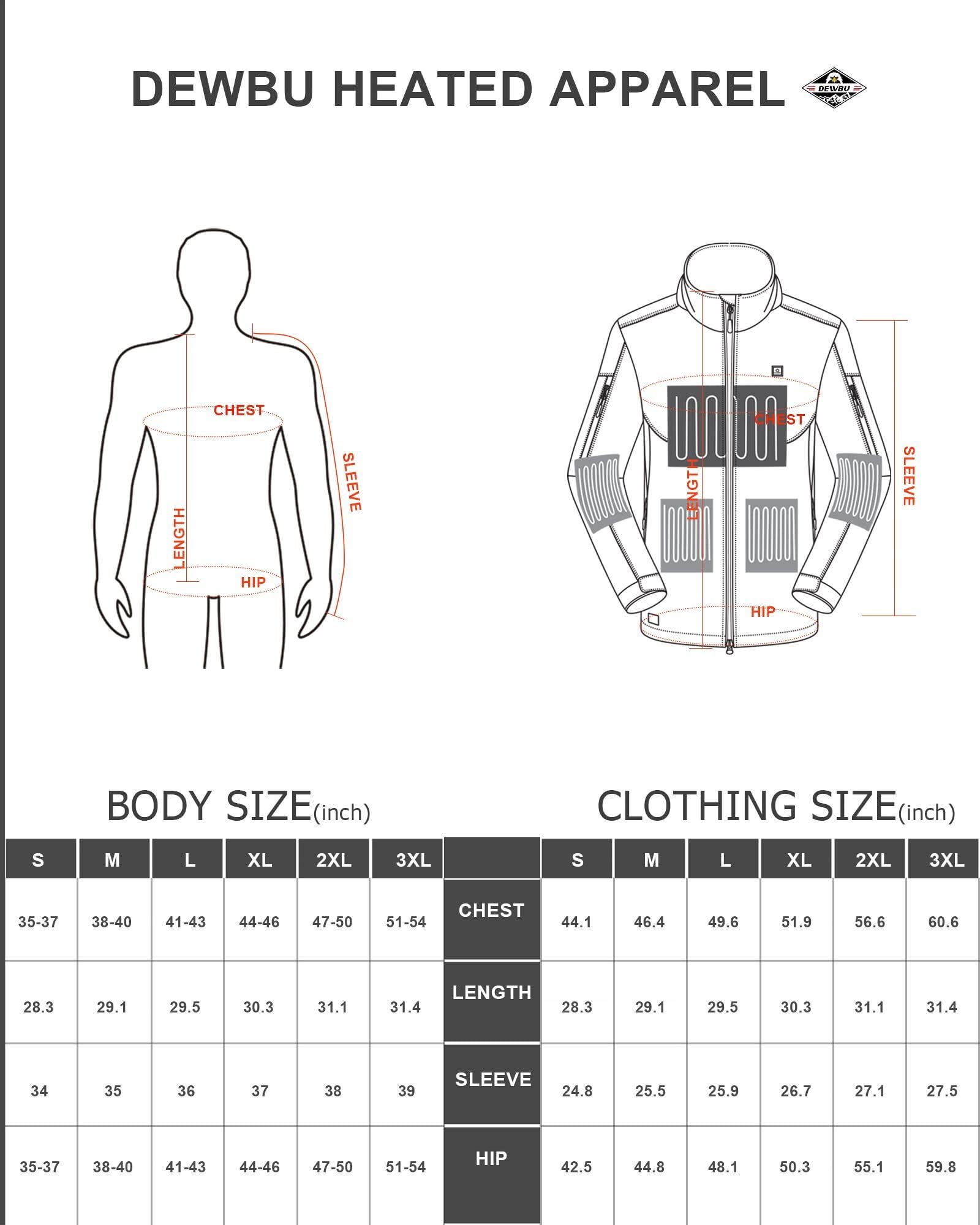 DEWBU Soft Shell Heated Jacket for Men with 12V Battery Pack and Detachable Hood Outdoor Electric Heating Coat, L