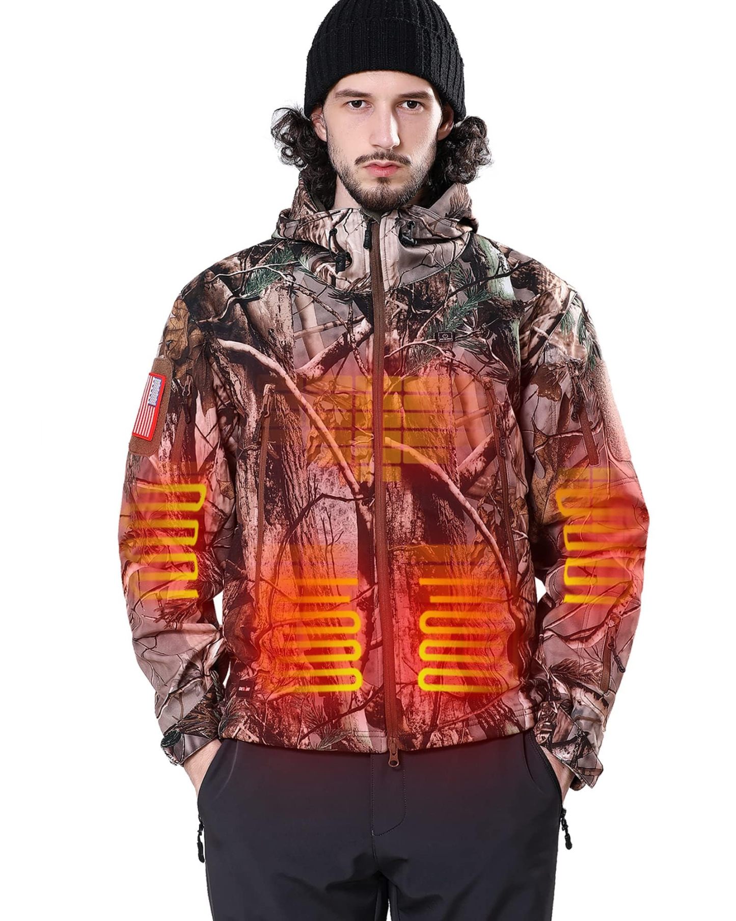 DEWBU Heated Jacket for Men with 12V Battery Pack Winter Outdoor Soft Shell Electric Heating Coat, XL