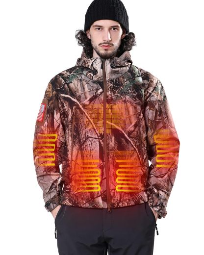 DEWBU Heated Jacket for Men with 12V Battery Pack Winter Outdoor Soft Shell Electric Heating Coat, XL