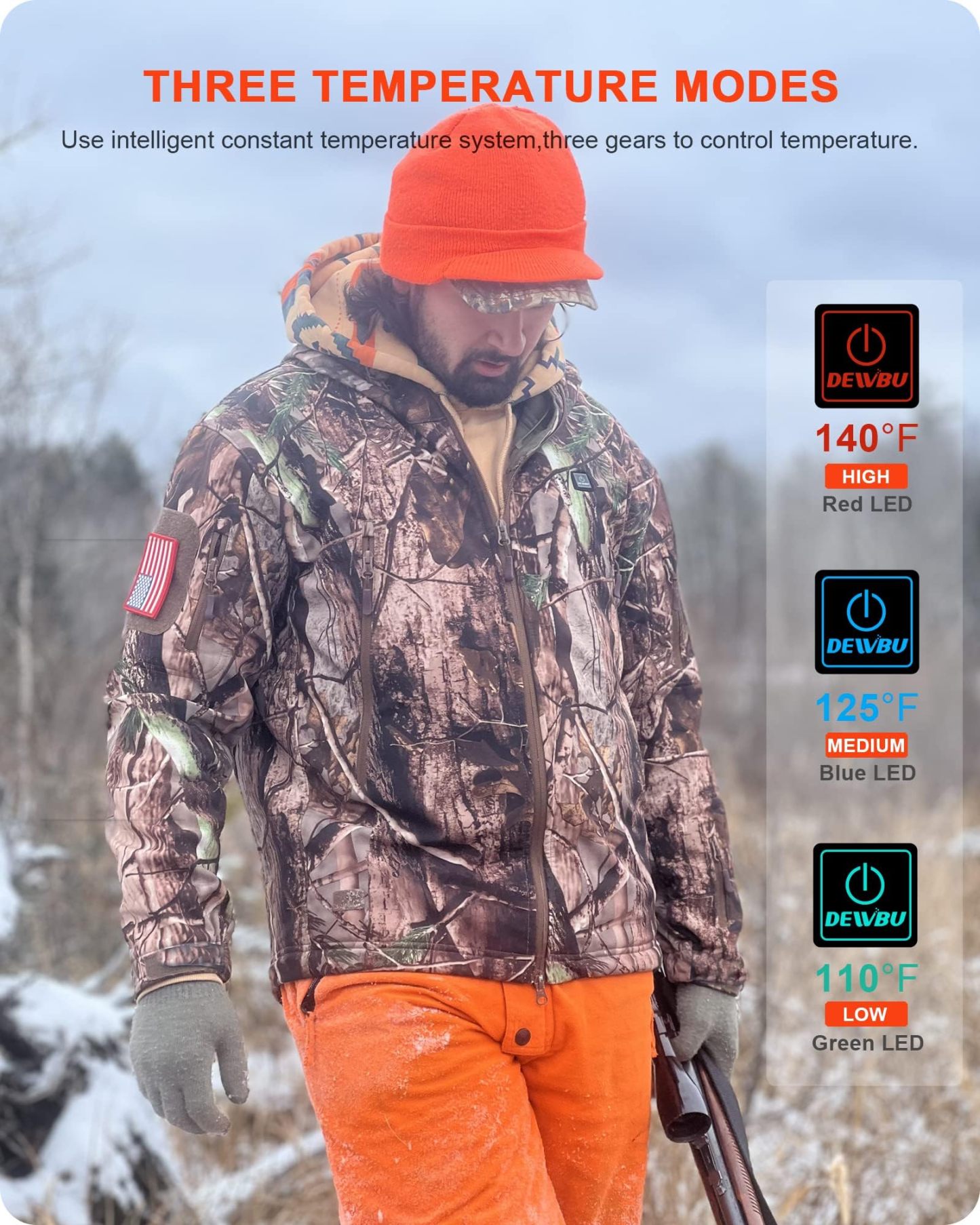 DEWBU Heated Jacket for Men with 12V Battery Pack Winter Outdoor Soft Shell Electric Heating Coat, XL