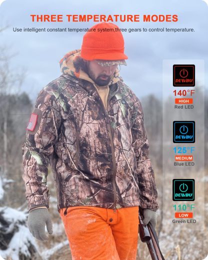 DEWBU Heated Jacket for Men with 12V Battery Pack Winter Outdoor Soft Shell Electric Heating Coat, XL