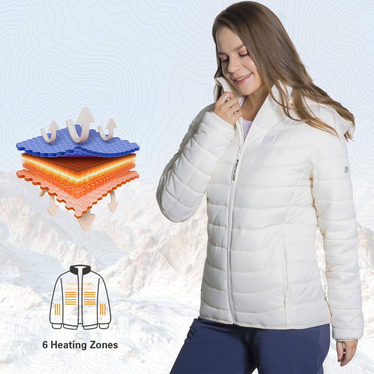 ANTARCTICA GEAR Heated Jacket, Lightweight Heating Jackets with 12V/5A Power Bank, 6 Areas Winter Coat for Men and Women