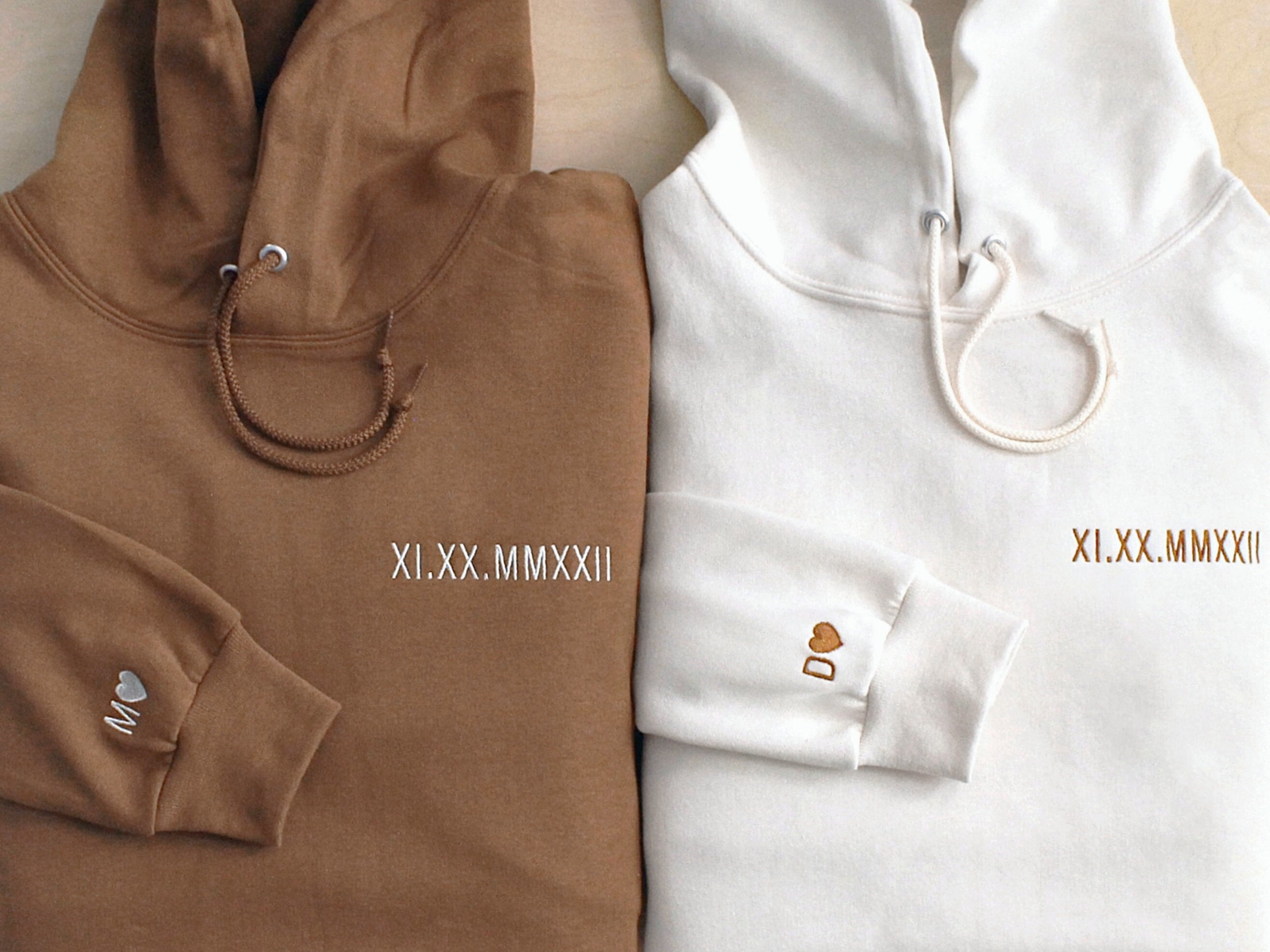 Custom Embroidered Roman Numeral Date Couple's Hoodie