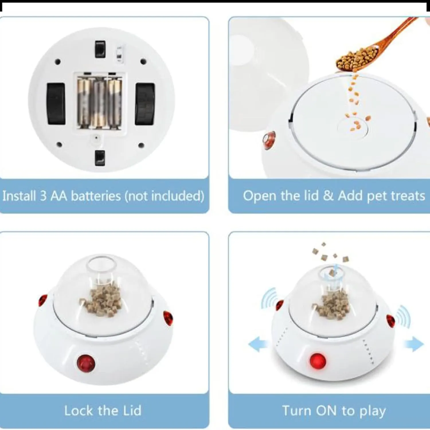 Interactive Pet Food Toys, Electric Smart Food Dispensing with Sensing Moving and Auto-Off