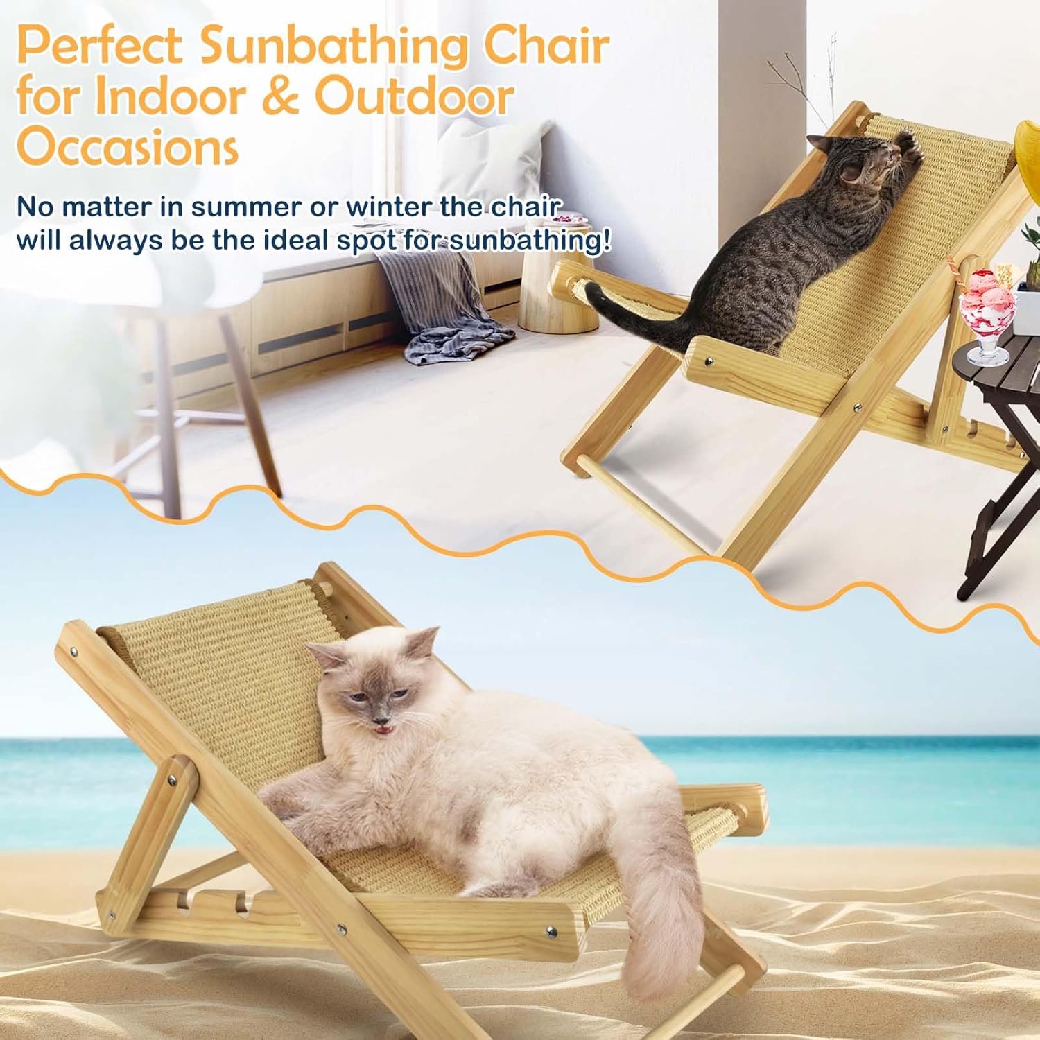 Foldable Sisal Cat Chair - Space-Saving Scratching Lounge for Small Apartments | Natural Fiber Cat Furniture with Reversible Design