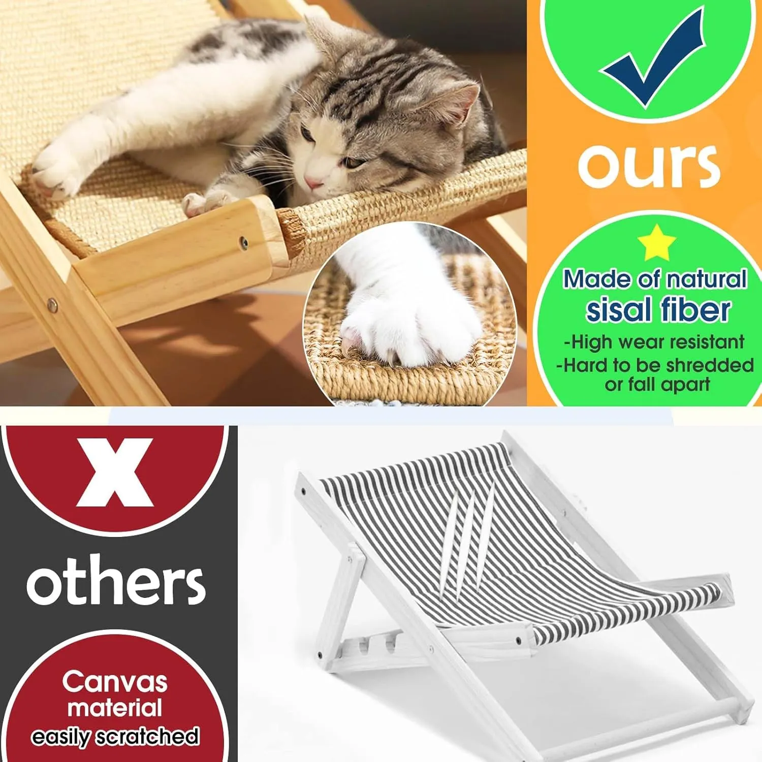 Foldable Sisal Cat Chair - Space-Saving Scratching Lounge for Small Apartments | Natural Fiber Cat Furniture with Reversible Design