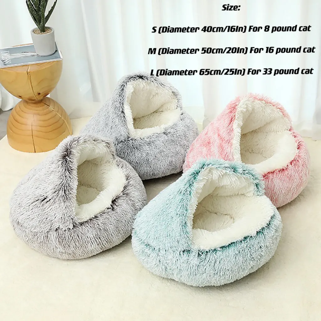 Calming Round Dog Beds &Cat Cave Bed with Hooded Cover