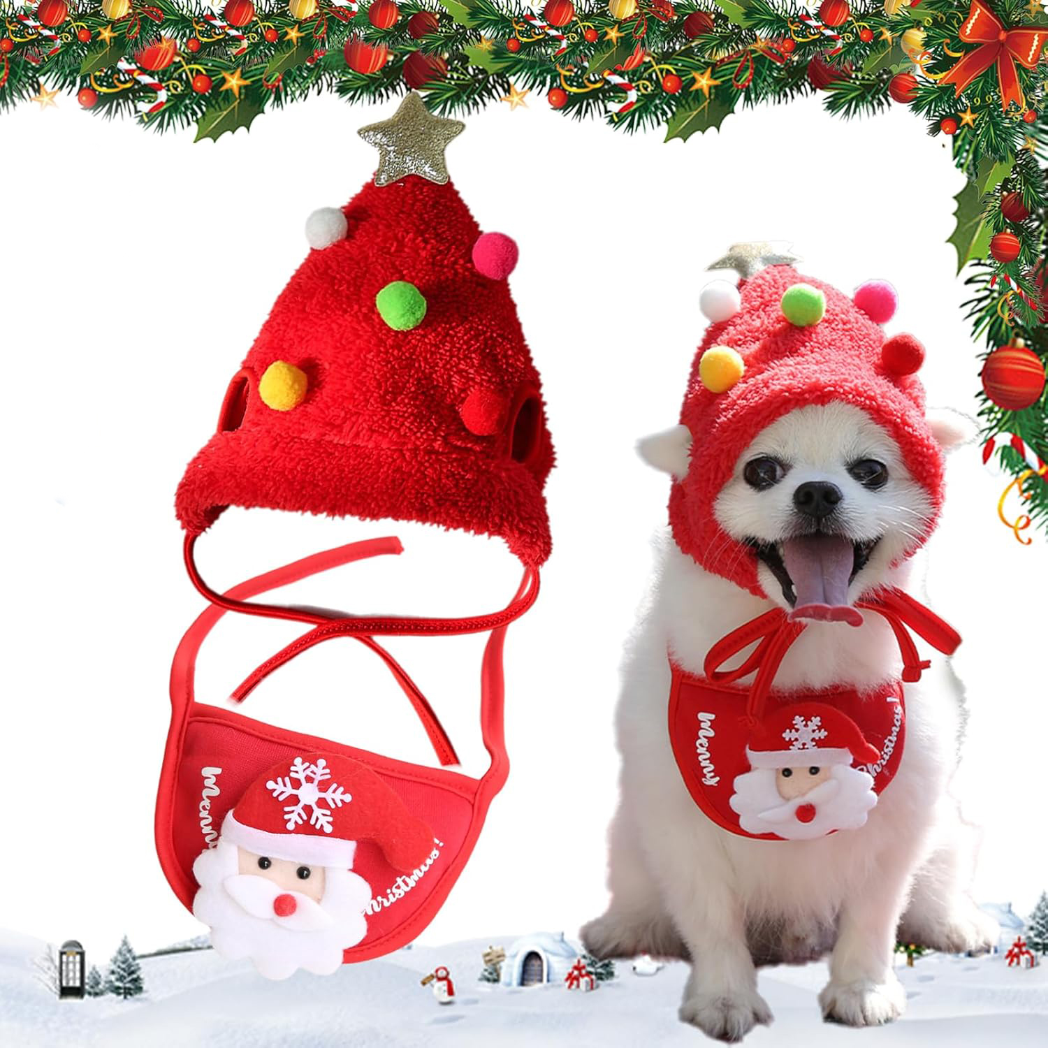 Adorable Christmas Tree Pom-Pom Hat - For DOG & CAT 