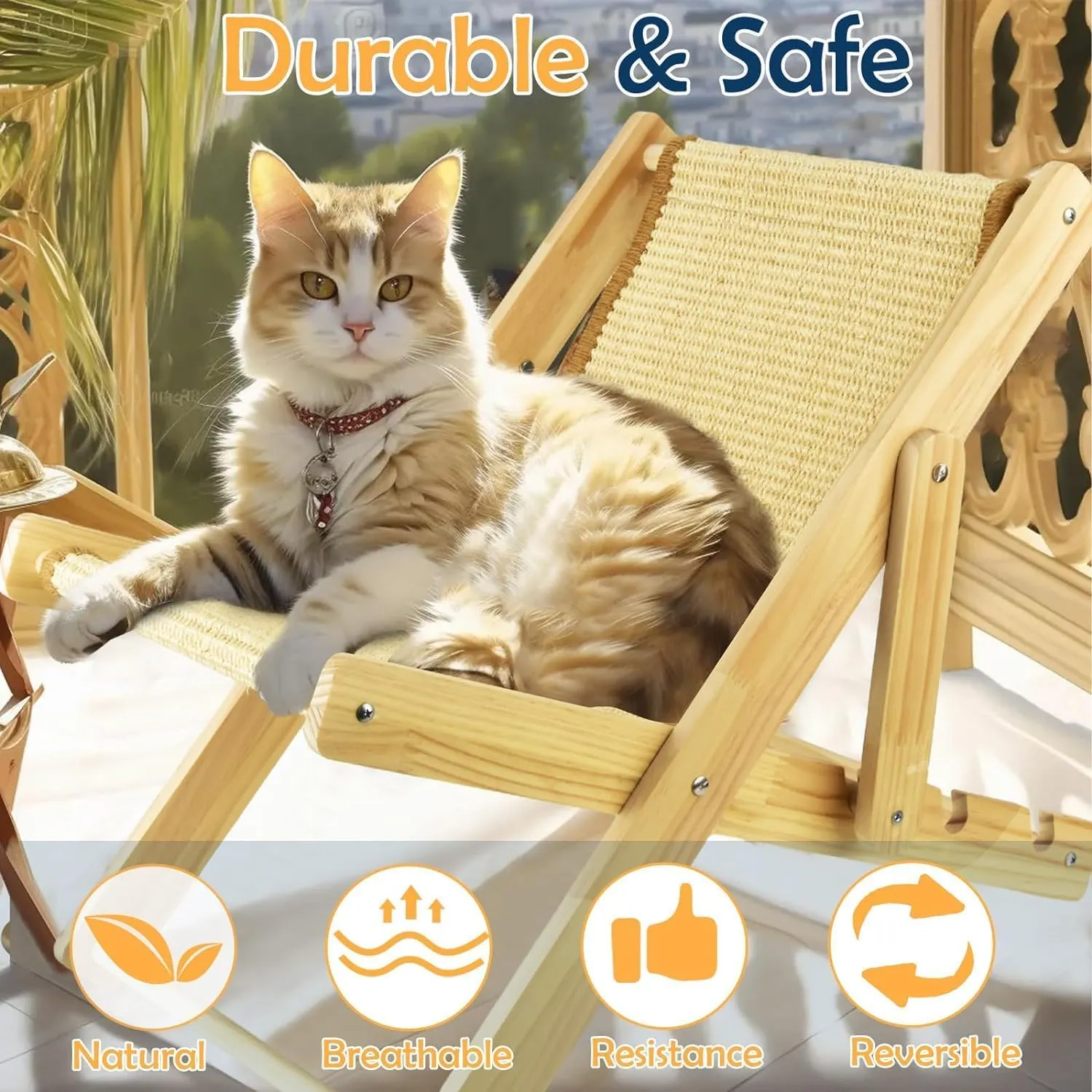 Foldable Sisal Cat Chair - Space-Saving Scratching Lounge for Small Apartments | Natural Fiber Cat Furniture with Reversible Design