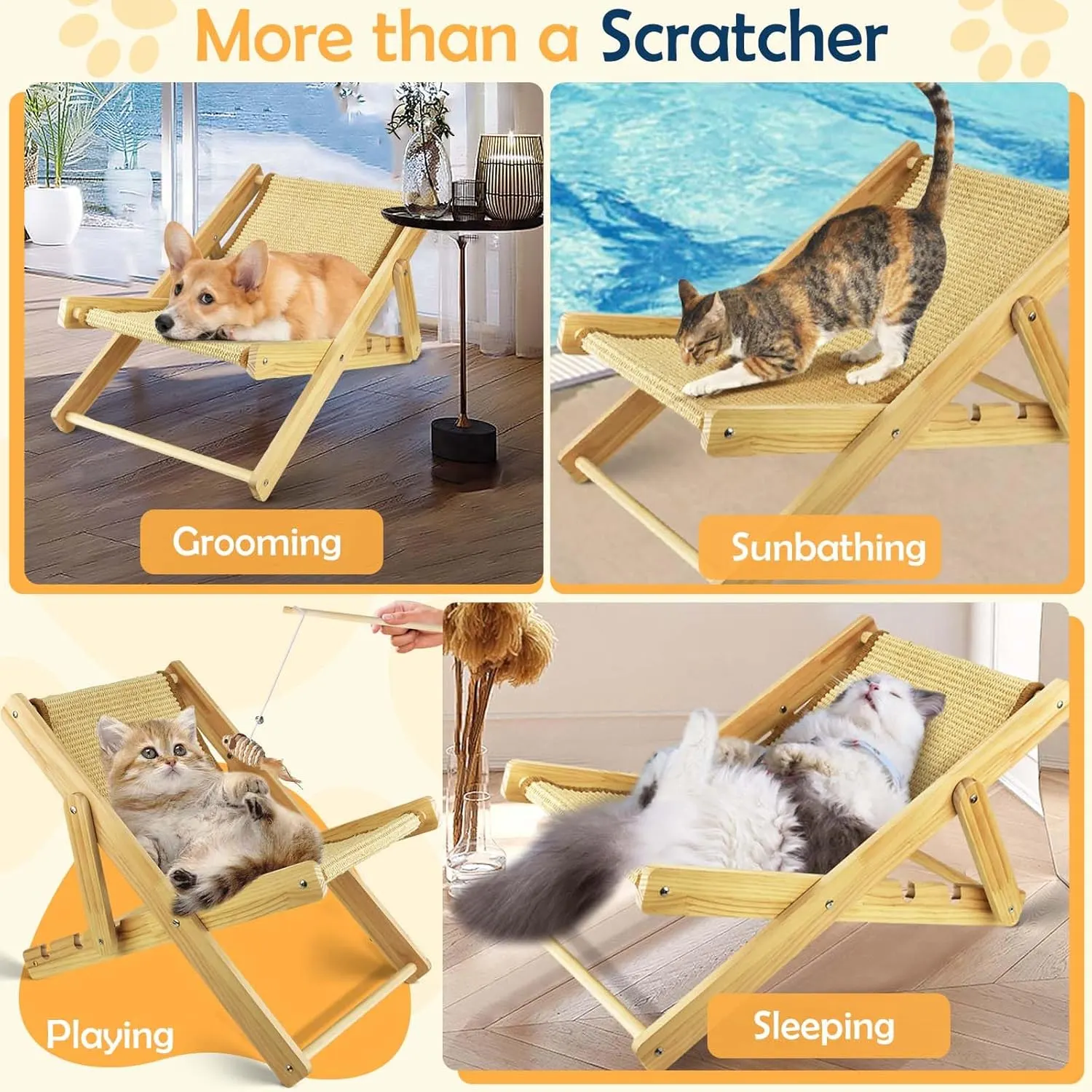 Foldable Sisal Cat Chair - Space-Saving Scratching Lounge for Small Apartments | Natural Fiber Cat Furniture with Reversible Design