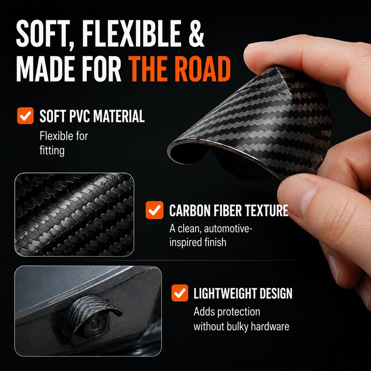 Car Backup Camera Rain Shield – Carbon Fiber Sun Visor, Protects Rear & Side Camera Lens from Rain & Glare