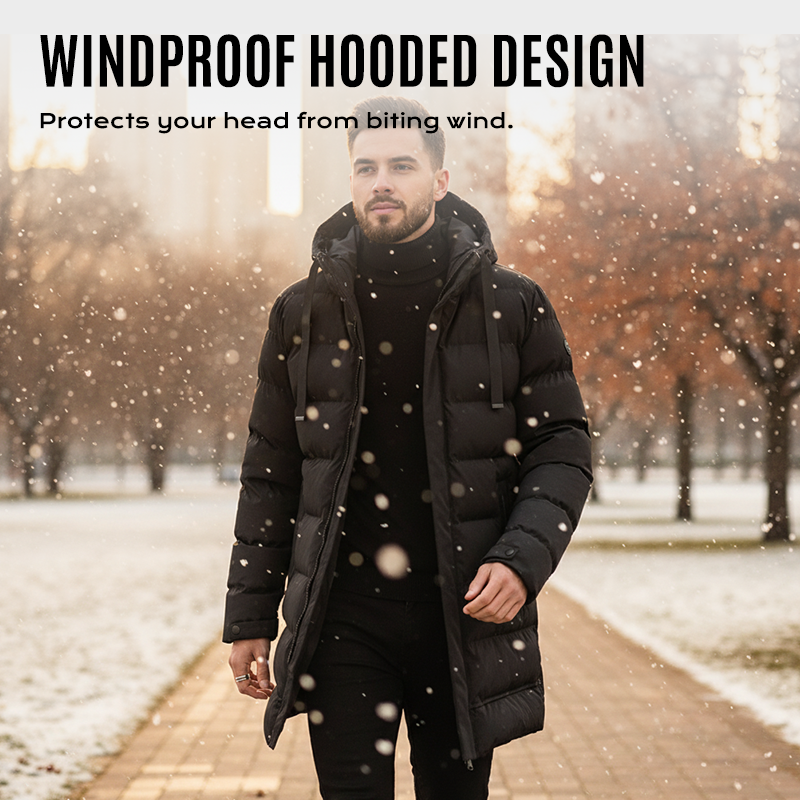 Men's Mid-Length Hooded Puffer Jacket