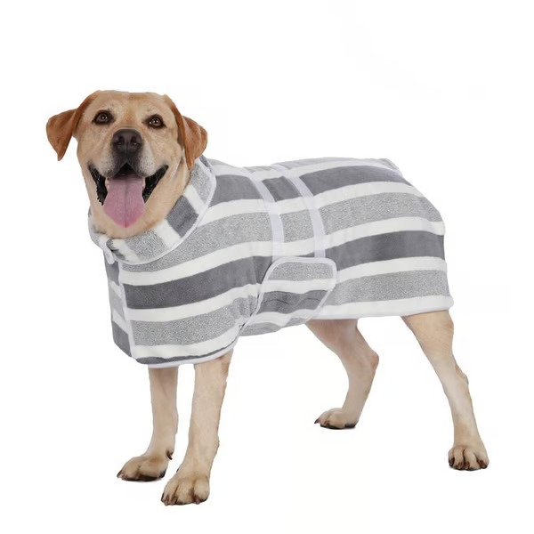 🐾 Quick Drying Dog Bathrobe | Soft Striped Pet Robe with Adjustable Belly Band