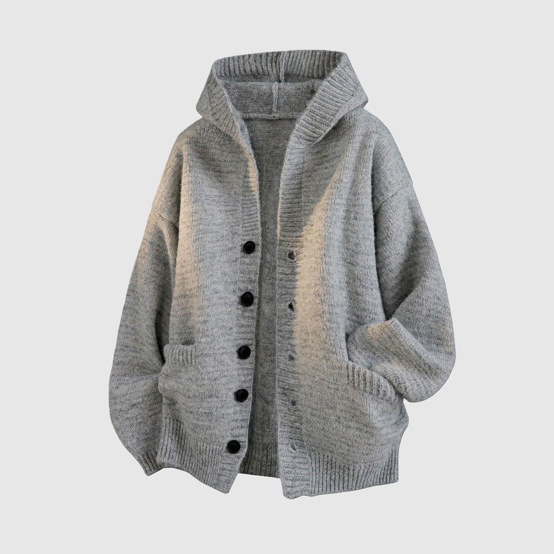 Men's Hooded Knit Cardigan Casual Loose Button Sweater Jacket