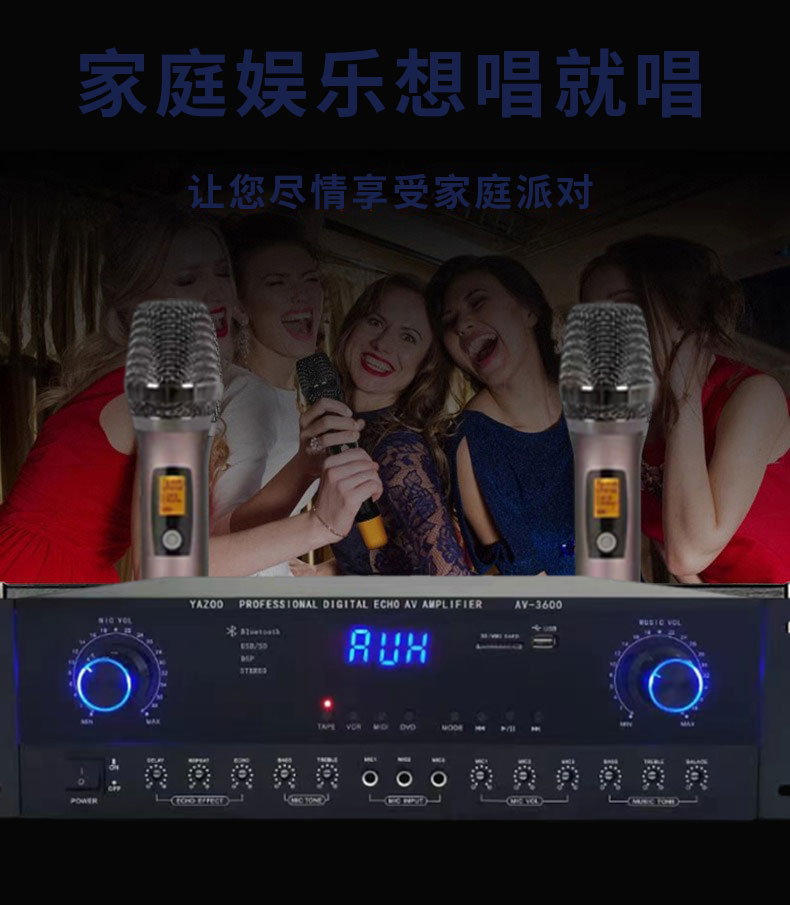 Blume 家用大功率專業功放機｜雙通道卡包功放 · 家庭KTV/藍牙/USB/SD多輸入