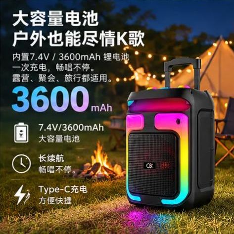 Blume-OK 系列蓝牙K歌音箱｜RGB炫彩灯光 · DSP音效 · 双无线麦克风｜家用OK音箱 / 拉杆大音箱可选