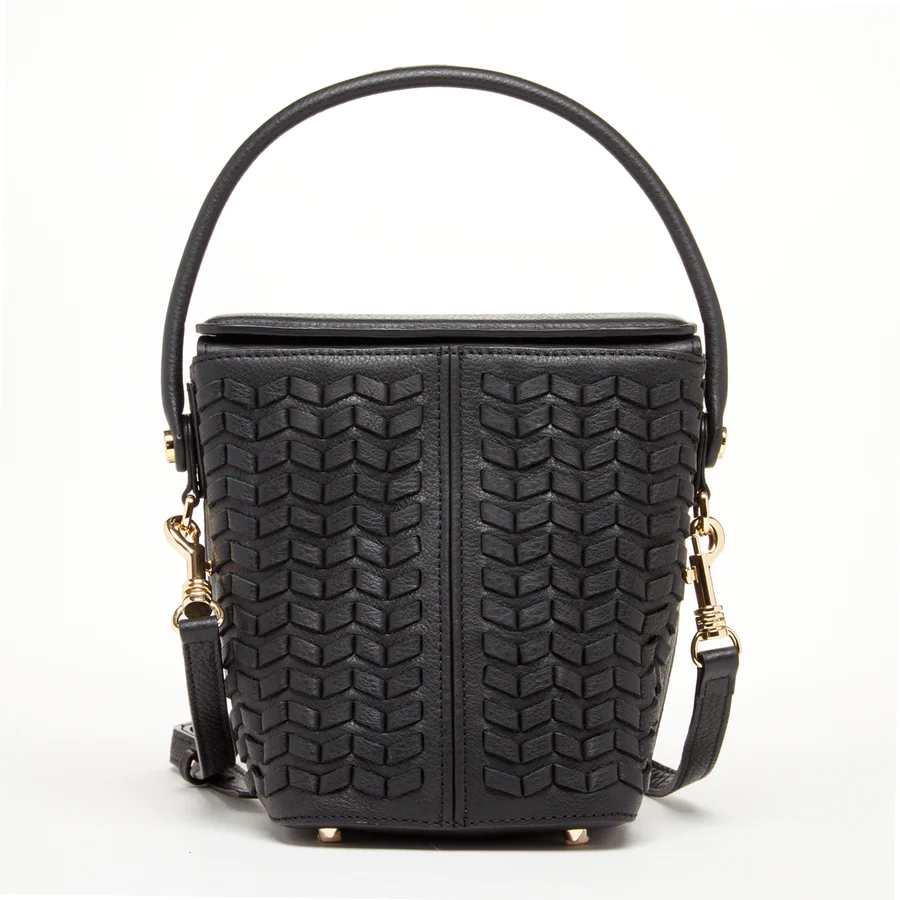 Black Leather Weave Bag