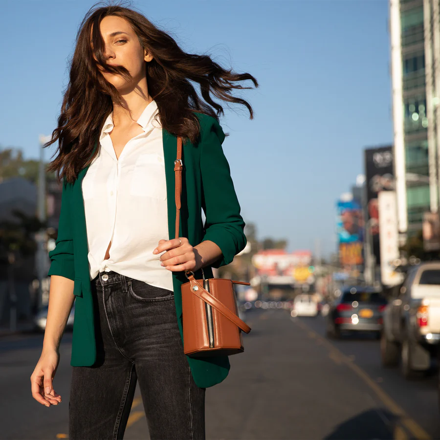 Brown Leather Bucket Bag