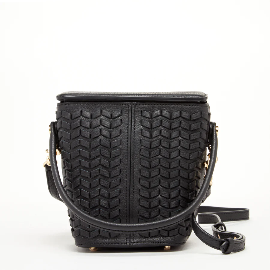 Black Leather Weave Bag
