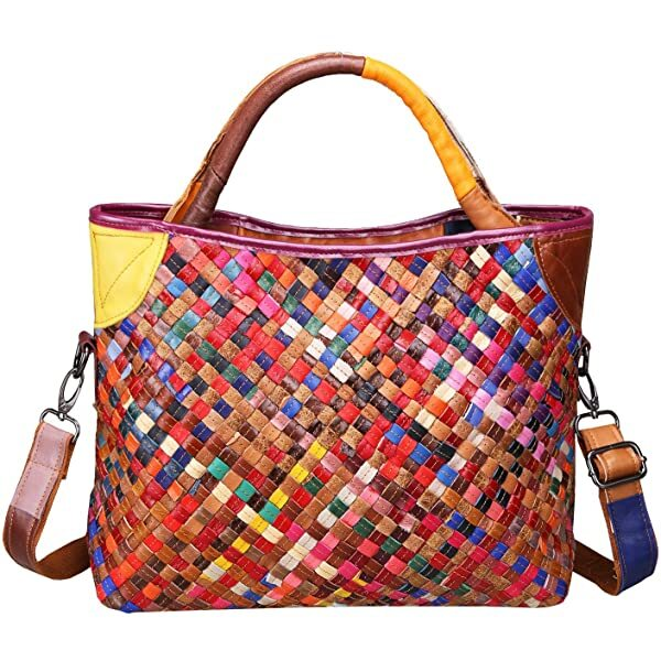 Heshe Womens Multi color Leather Shoulder Bag Hobo Tote Handbag Cross