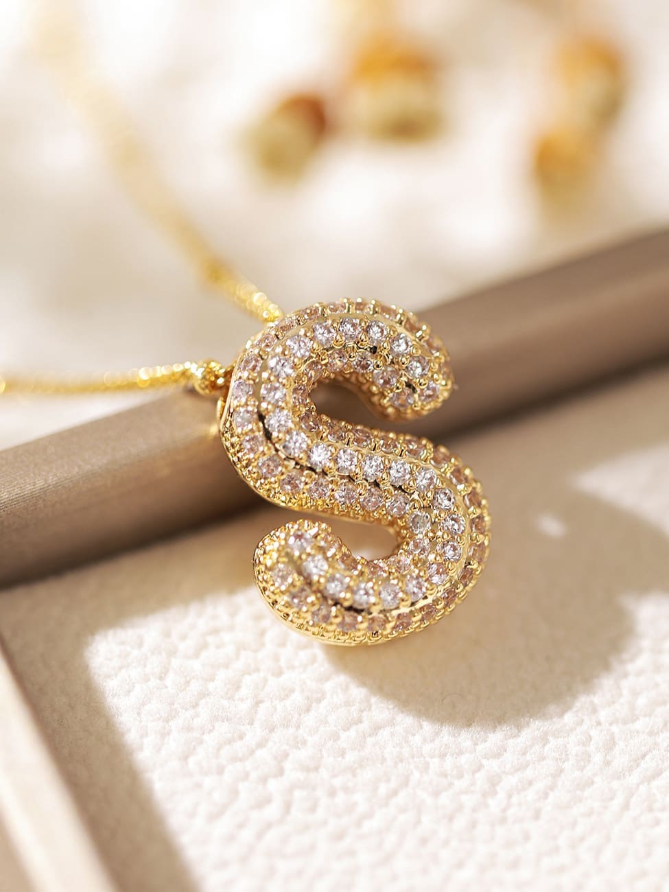 Pavé Bubble Letter Monogram Necklace