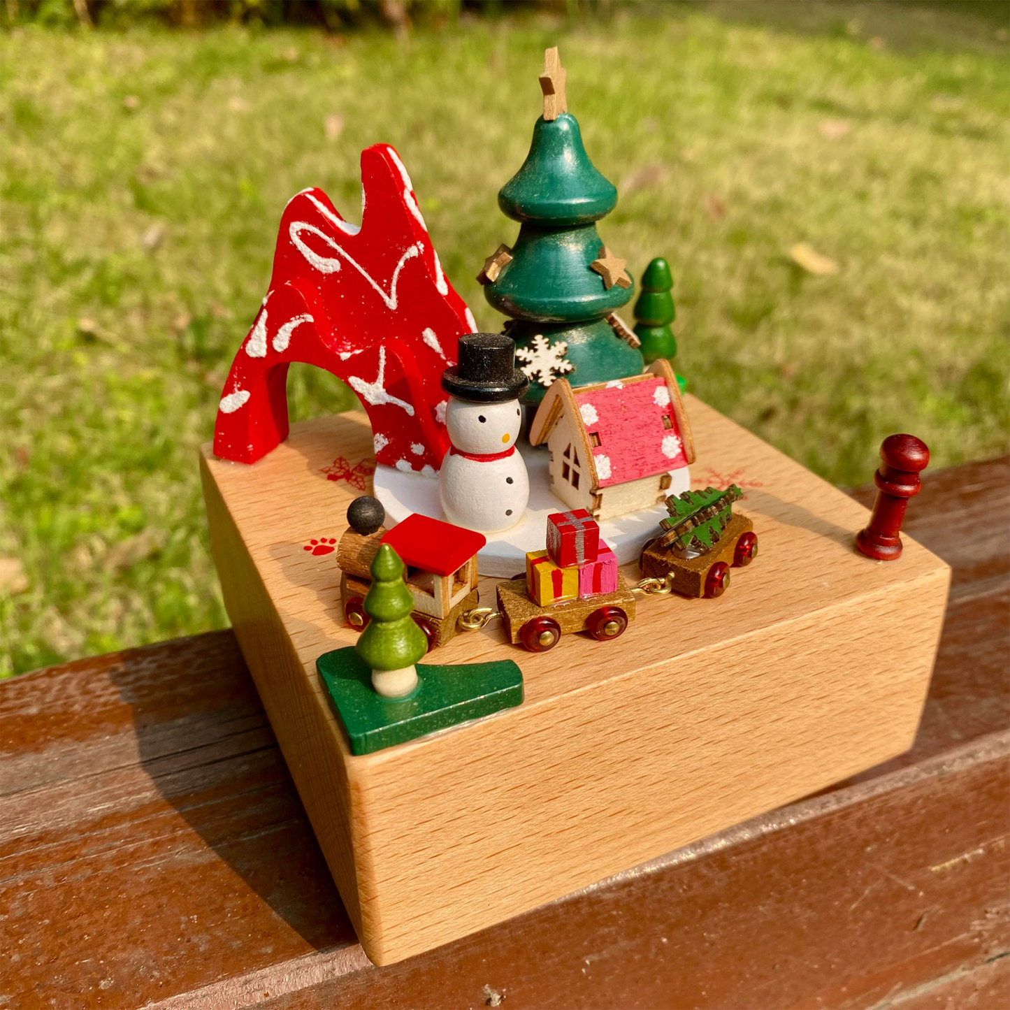 Wooden Christmas Town Design Music Box