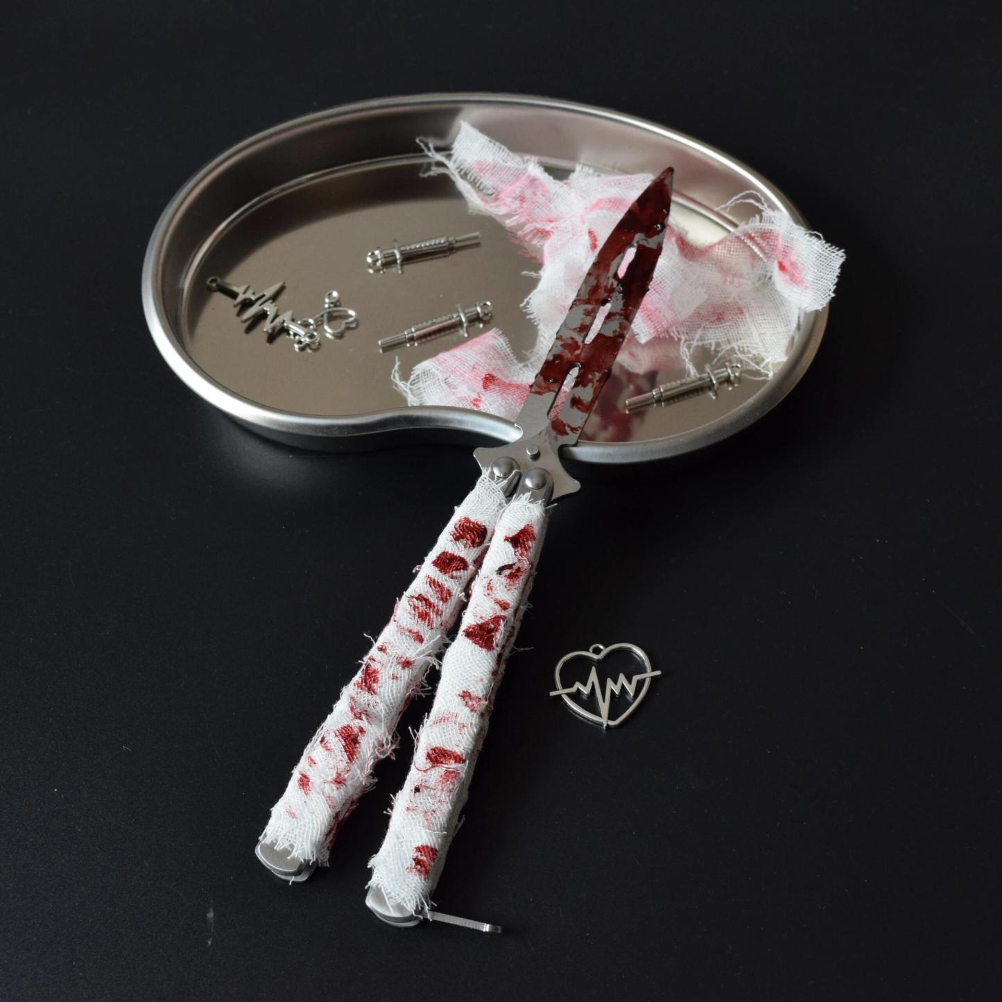 Handmade Bloody Broken Love  Design Balisong Trainer Prop