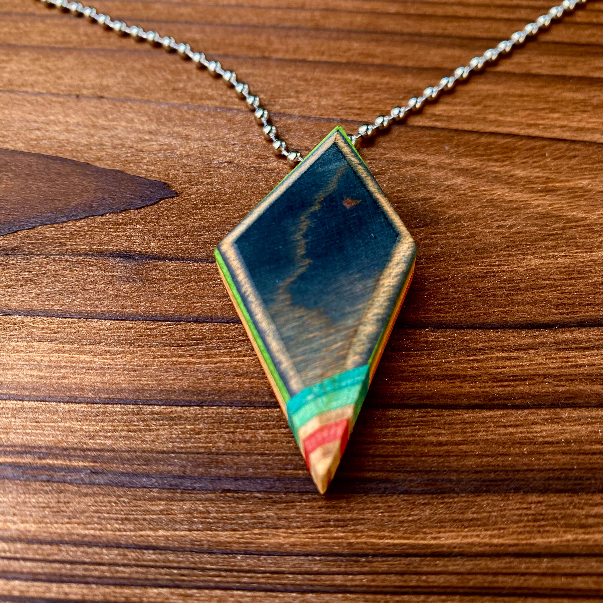Rhomb Handcrafted Recycle Skateboard Necklace 