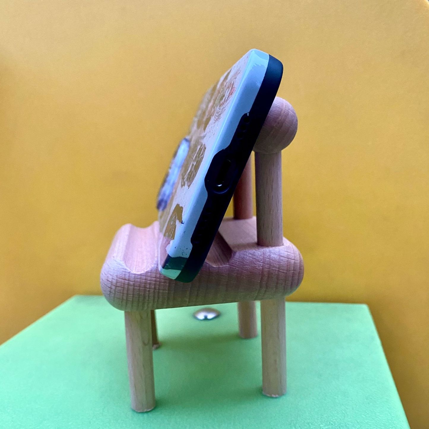 Designed Wooden Chair Functional Mobile Phone Holder