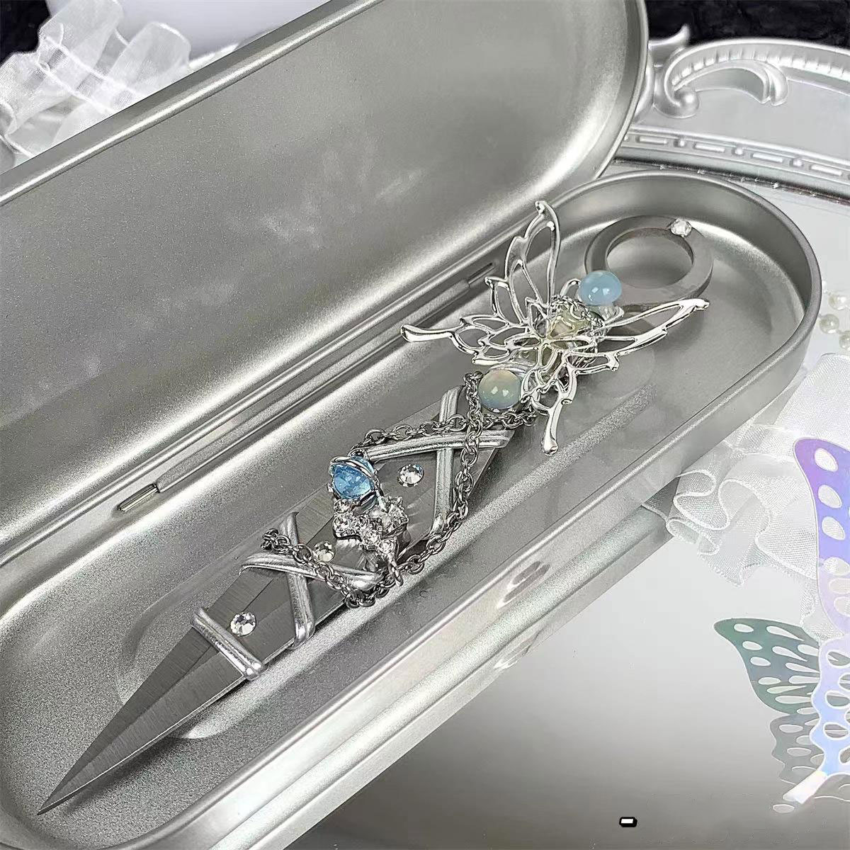 Y2K Sliver Butterfly Crystal Alloy Blunt Blade Kunai for Gift