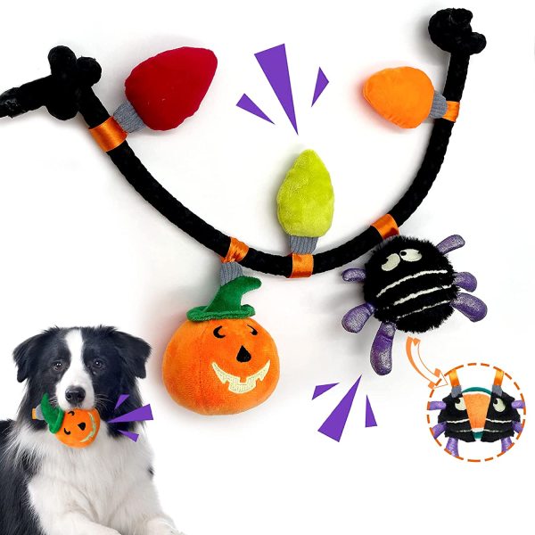 Halloween Squeaky Dog Toys with Rope & Pumpkin Ball YOBK