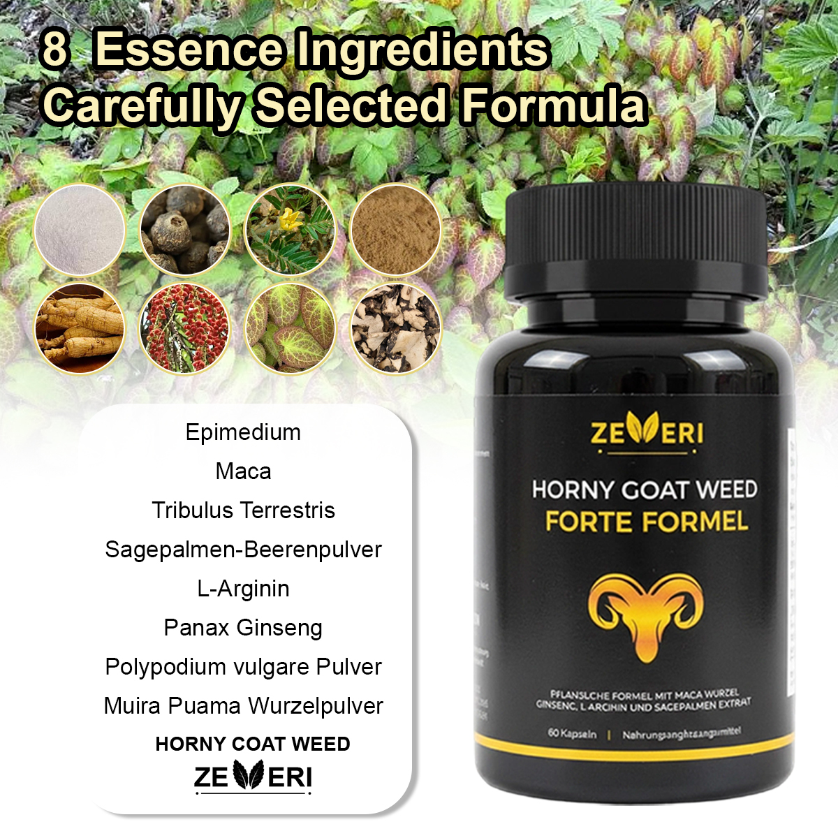 Zeveri Horny Goat Weed 1590 mg extra starke Mischung, 60 Kapseln, mit Maca, Arginin, Ginseng, Tribulus, Tongkat, Libido, Ausdauer, Energieunterstützung, gentechnikfreie Formel