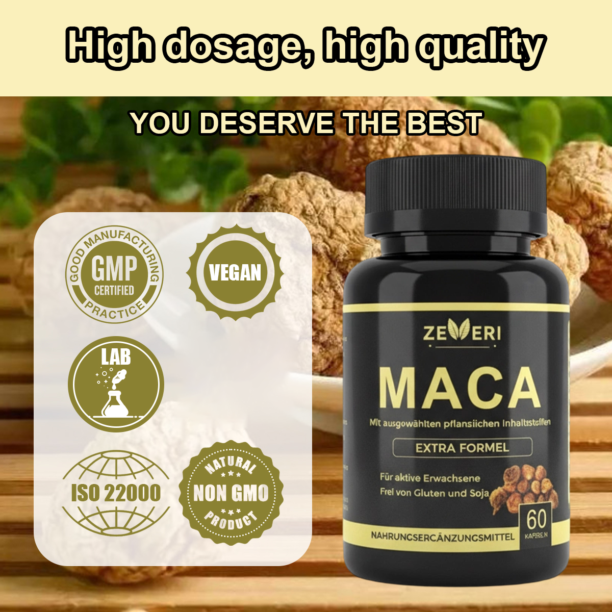 Zeveri Maca-Kapseln: Natürliche Formel für Männergesundheit und Energie mit 7 Inhaltsstoffen