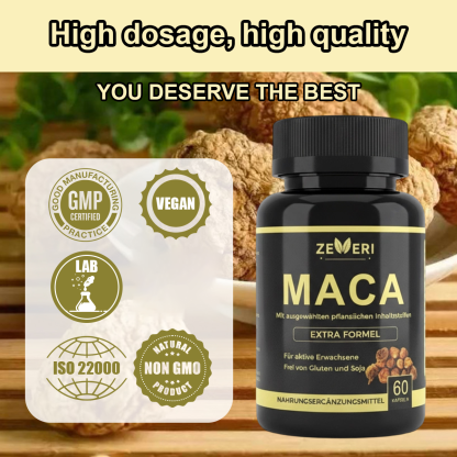 Zeveri Maca-Kapseln: Natürliche Formel für Männergesundheit und Energie mit 7 Inhaltsstoffen