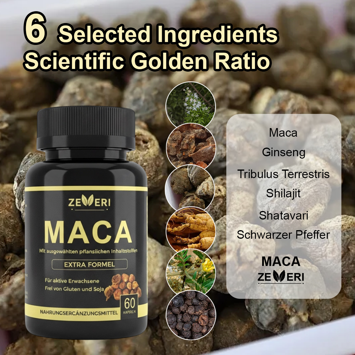 Zeveri Maca- und Horny Goat Weed-Kapseln, 120 Kapseln, enthalten Maca, Ginseng und Tribulus. Nahrungsergänzungsmittel für Männer, natürlicher Booster, steigert männliche Vitalität, 2-Monats-Vorrat