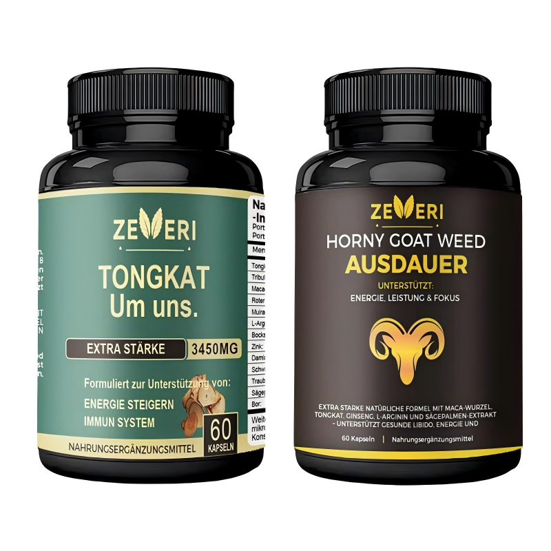 Zeveri Tongkat Ali- und Horny Goat Weed-Kapseln, 120 Kapseln, mit Maca, Ginseng und Tribulus. Pflanzliche Mischung zur Unterstützung von Energie, Ausdauer und Vitalität, für Männer, 2-Monats-Vorrat.