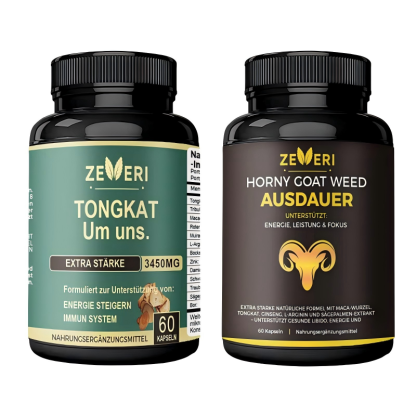 Zeveri Tongkat Ali- und Horny Goat Weed-Kapseln, 120 Kapseln, mit Maca, Ginseng und Tribulus. Pflanzliche Mischung zur Unterstützung von Energie, Ausdauer und Vitalität, für Männer, 2-Monats-Vorrat.