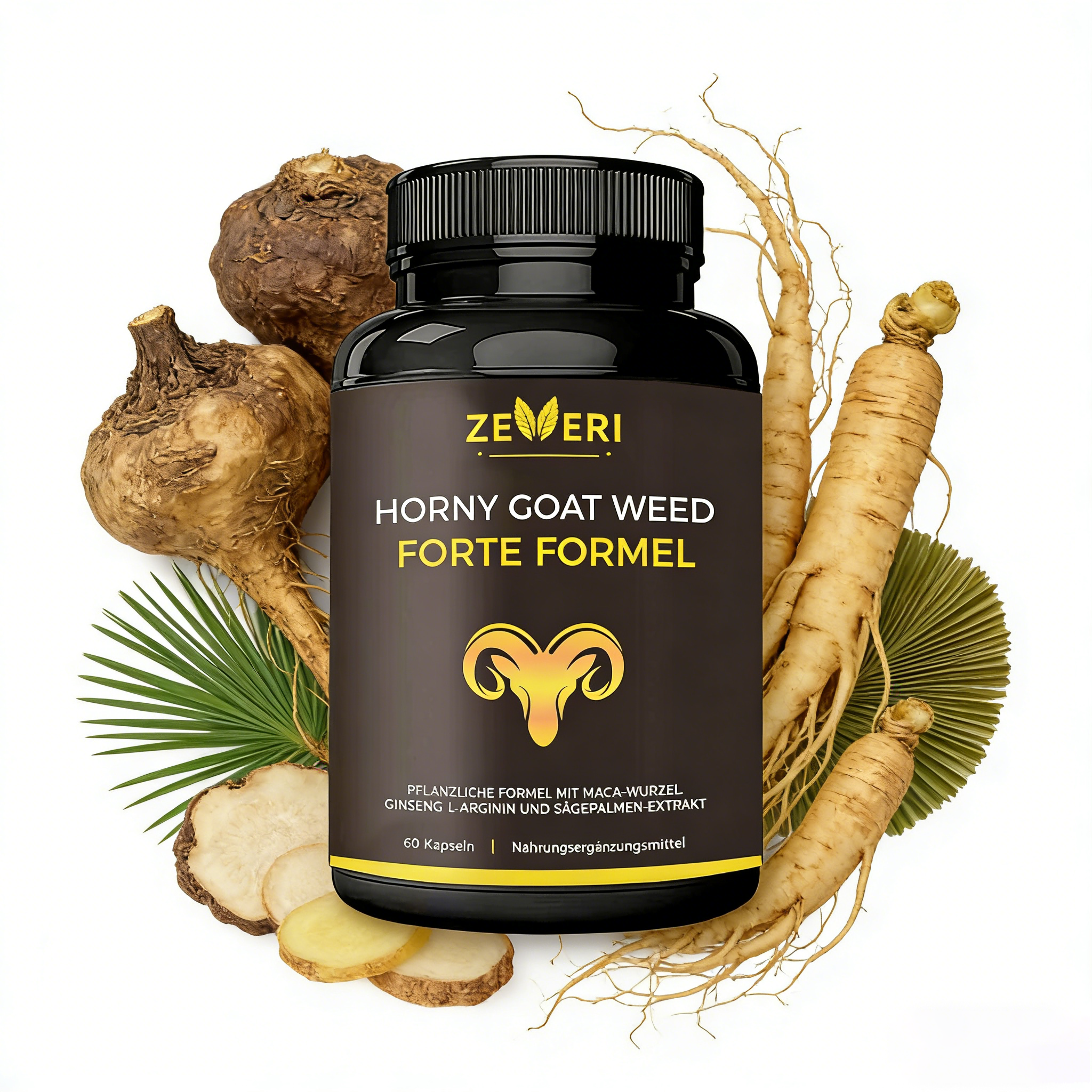 Zeveri Horny Goat Weed 1590 mg extra starke Mischung, 60 Kapseln, mit Maca, Arginin, Ginseng, Tribulus, Tongkat, Libido, Ausdauer, Energieunterstützung, gentechnikfreie Formel
