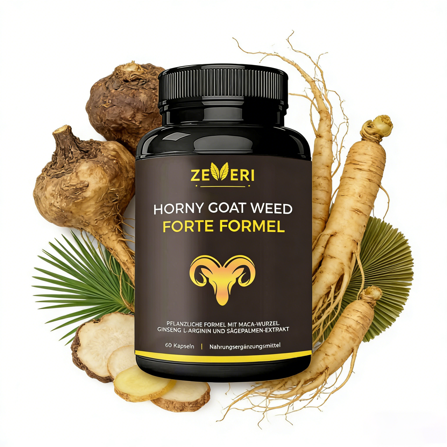 Zeveri Horny Goat Weed 1590 mg extra starke Mischung, 60 Kapseln, mit Maca, Arginin, Ginseng, Tribulus, Tongkat, Libido, Ausdauer, Energieunterstützung, gentechnikfreie Formel