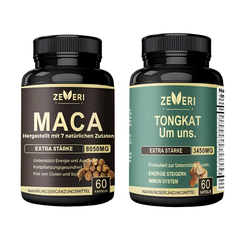 Zeveri Maca- und Tongkat Ali-Kapseln, 120 Kapseln, mit Ginseng, Ashwagandha und Tribulus. Pflanzliche Formel zur Unterstützung von Energie und Vitalität, für aktive Männer, 2-Monats-Vorrat.