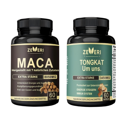 Zeveri Maca- und Tongkat Ali-Kapseln, 120 Kapseln, mit Ginseng, Ashwagandha und Tribulus. Pflanzliche Formel zur Unterstützung von Energie und Vitalität, für aktive Männer, 2-Monats-Vorrat.