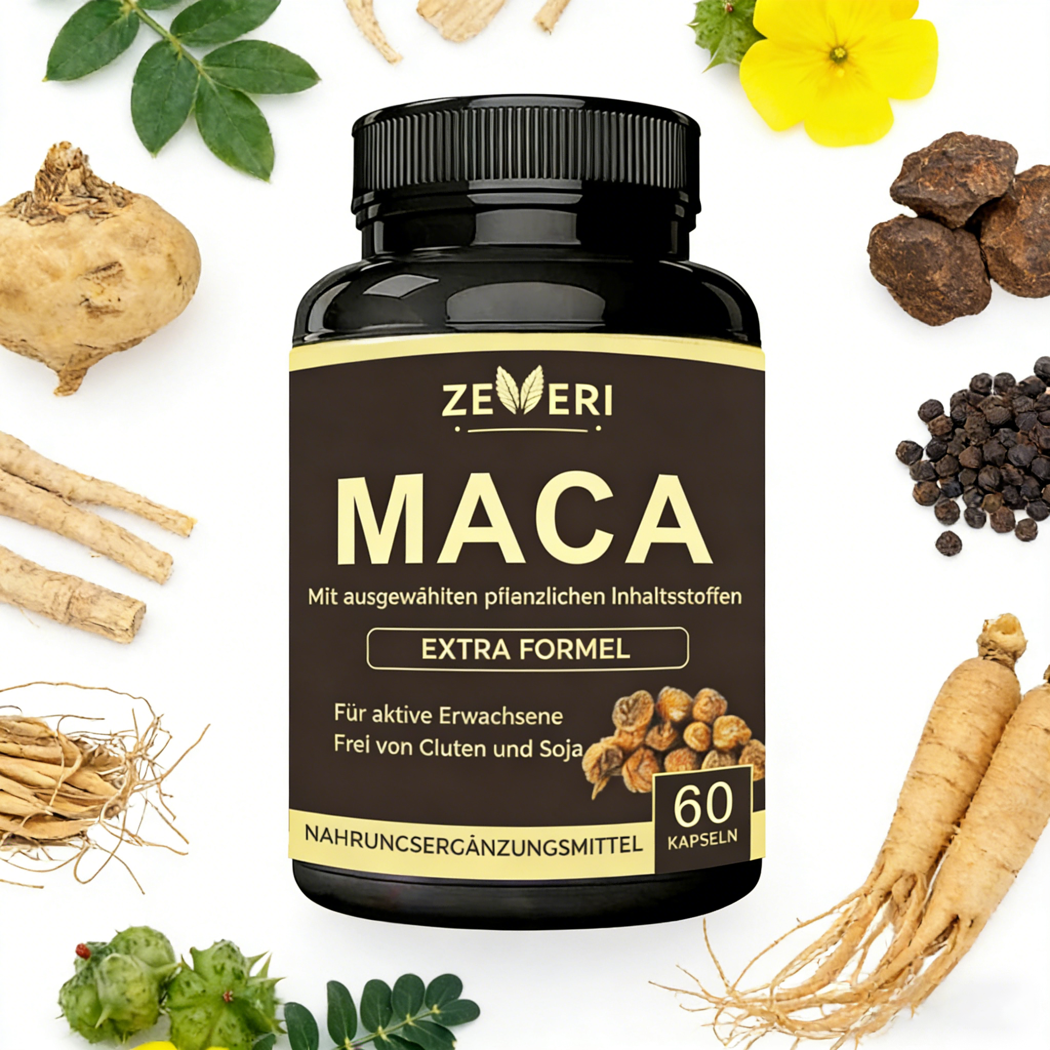 Zeveri Maca-Kapseln: Natürliche Formel für Männergesundheit und Energie mit 7 Inhaltsstoffen