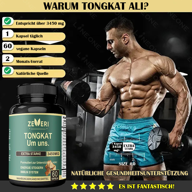 Zeveri Tongkat Ali- und Horny Goat Weed-Kapseln, 120 Kapseln, mit Maca, Ginseng und Tribulus. Pflanzliche Mischung zur Unterstützung von Energie, Ausdauer und Vitalität, für Männer, 2-Monats-Vorrat.